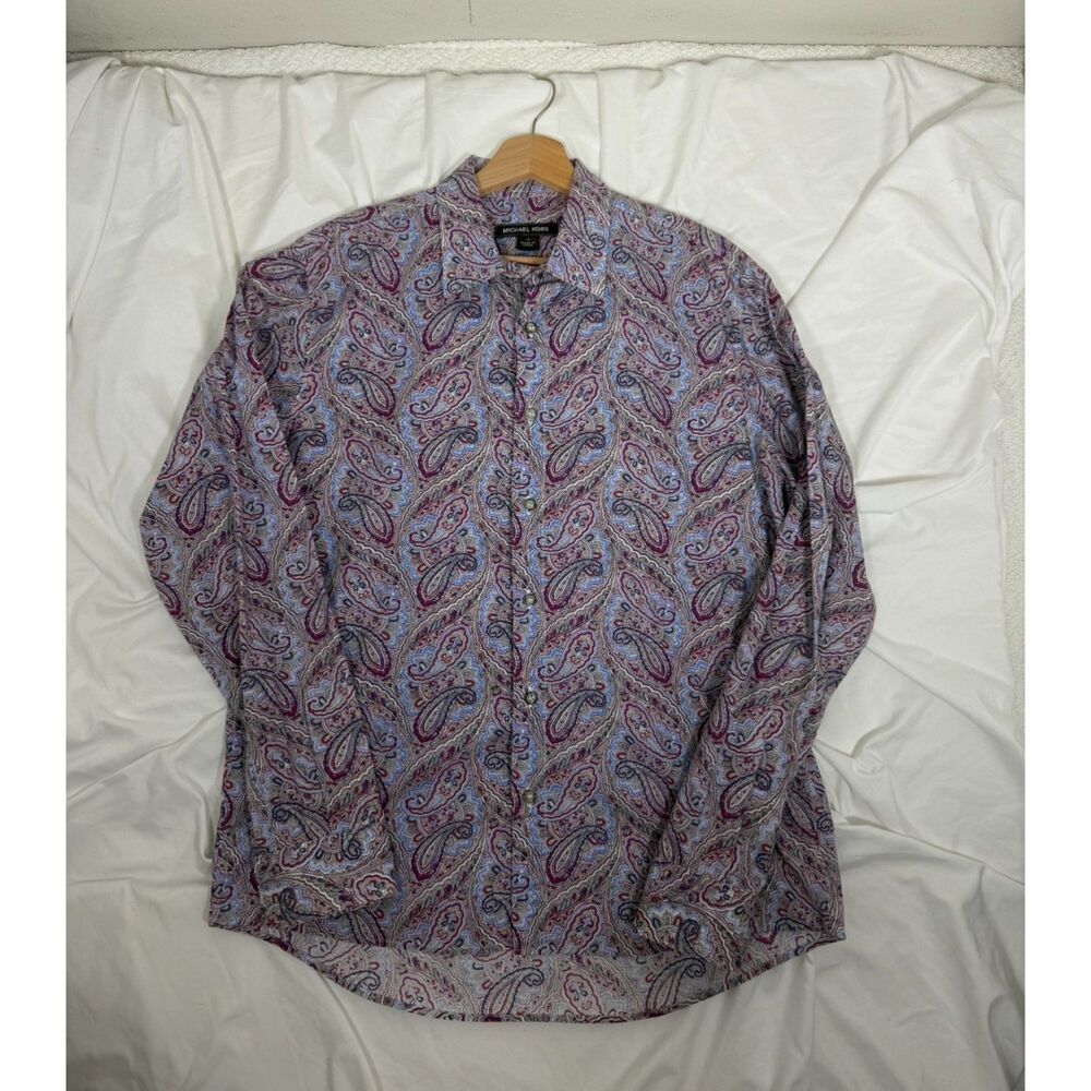 Michael Kors Mens Medium Paisley Long Sleeve Shirt 100% Cotton multicolored